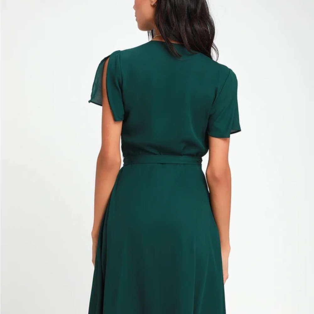 Lulu's Rise to the Occasion Emerald Midi Wrap Dress - Picture 4 of 9